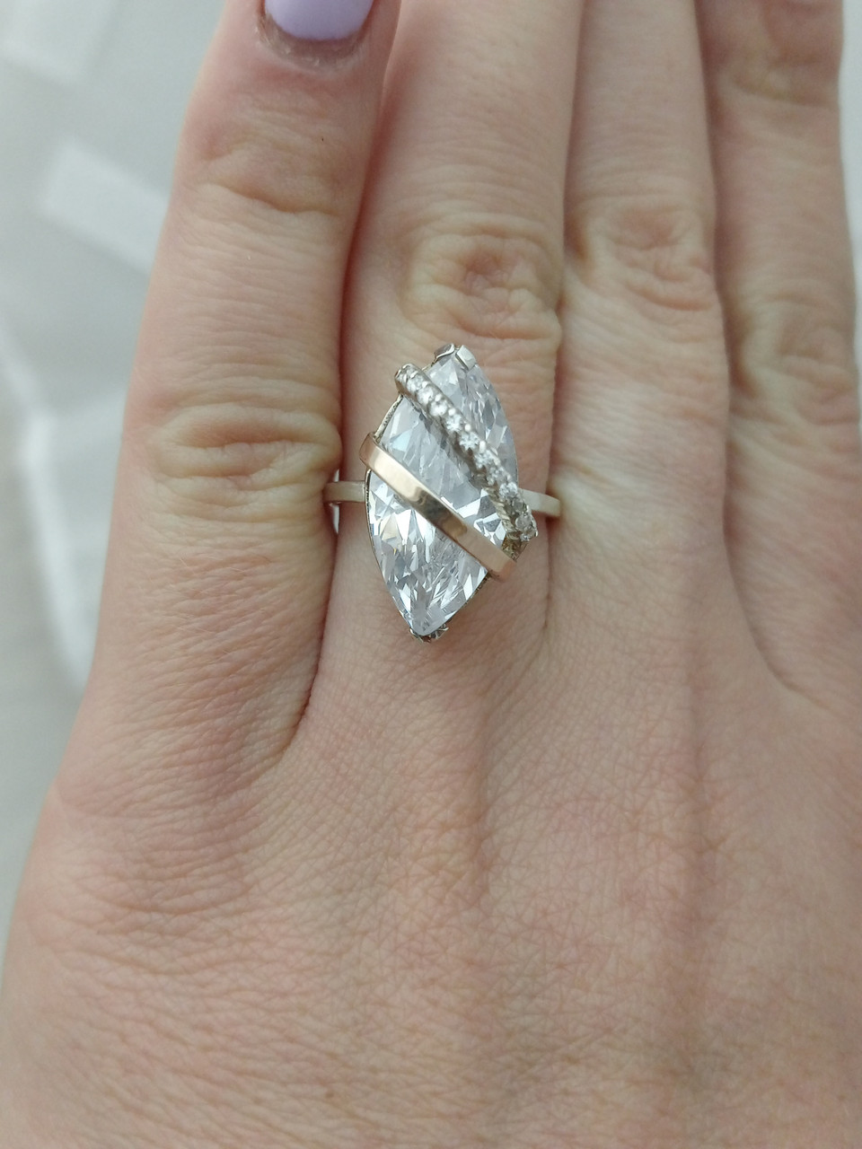 Срібне кільце з каменем і з пластинами золота 375 проби - Зображення 2