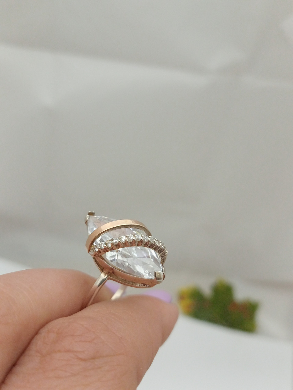 Срібне кільце з каменем і з пластинами золота 375 проби - Зображення 3