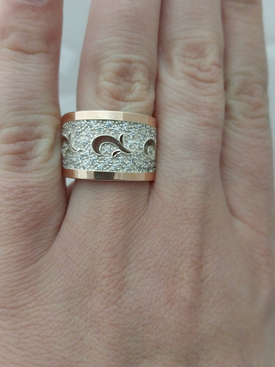 Срібне кільце з пластинами золота 375 проби - Зображення 4