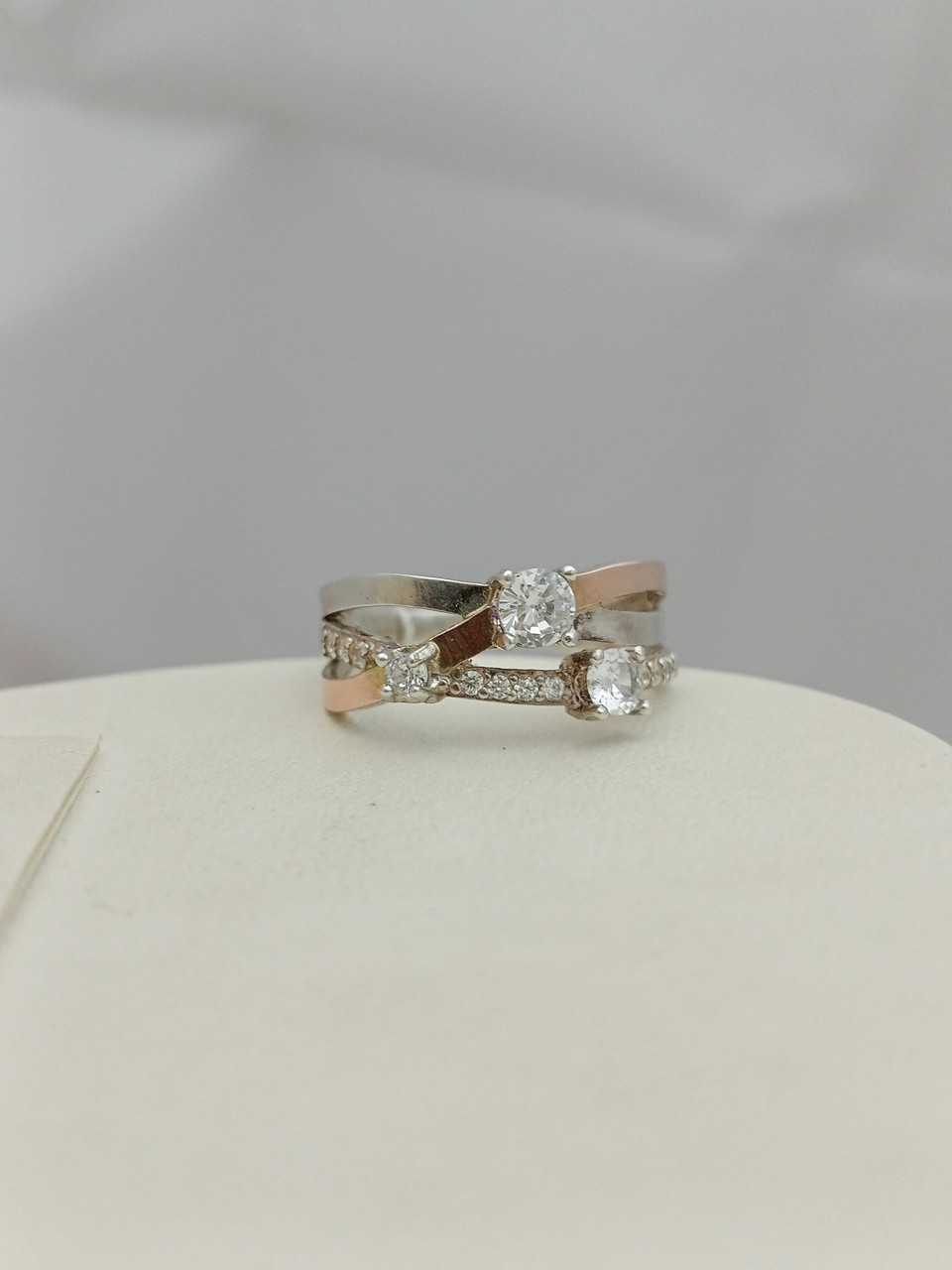 Срібне кільце з пластинами золота 375 проби