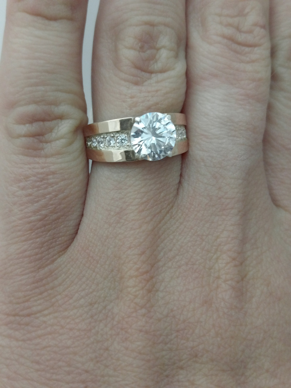 Срібне кільце з цирконієм із напаяними пластинами золота - Зображення 3