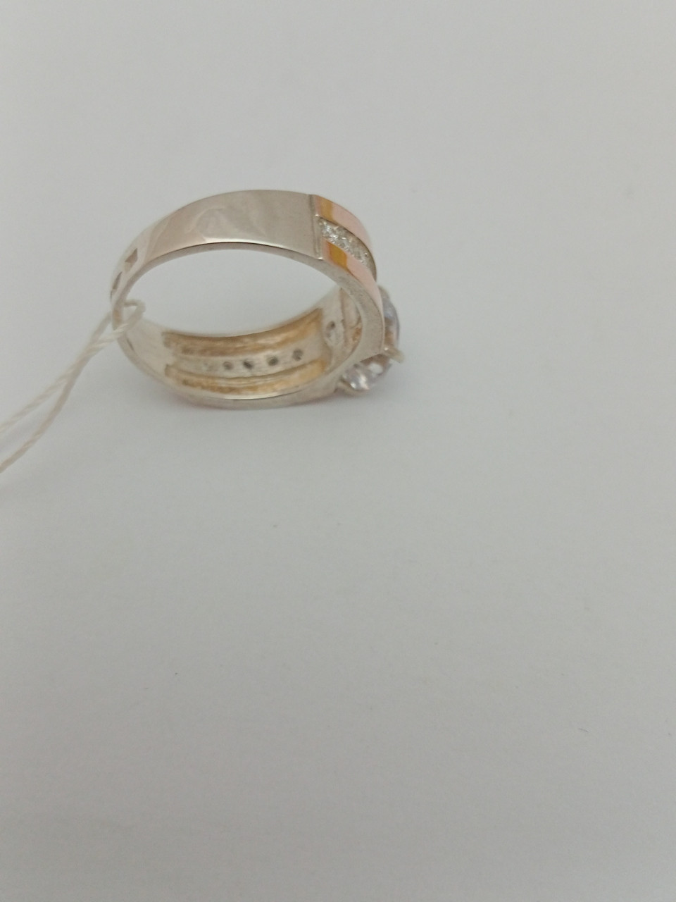 Срібне кільце з цирконієм із напаяними пластинами золота - Зображення 2