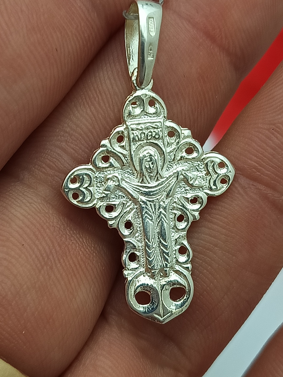 Срібний хрестик із розп'яттям і цирконієм - Зображення 3