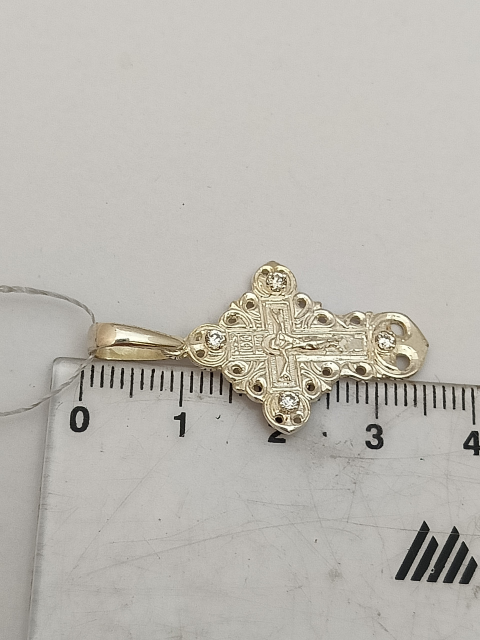 Срібний хрестик із розп'яттям і цирконієм - Зображення 2