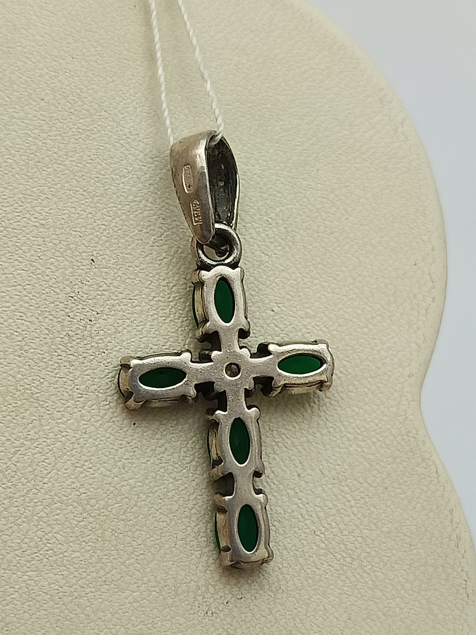 Срібний хрестик із зеленим цирконієм - Зображення 3