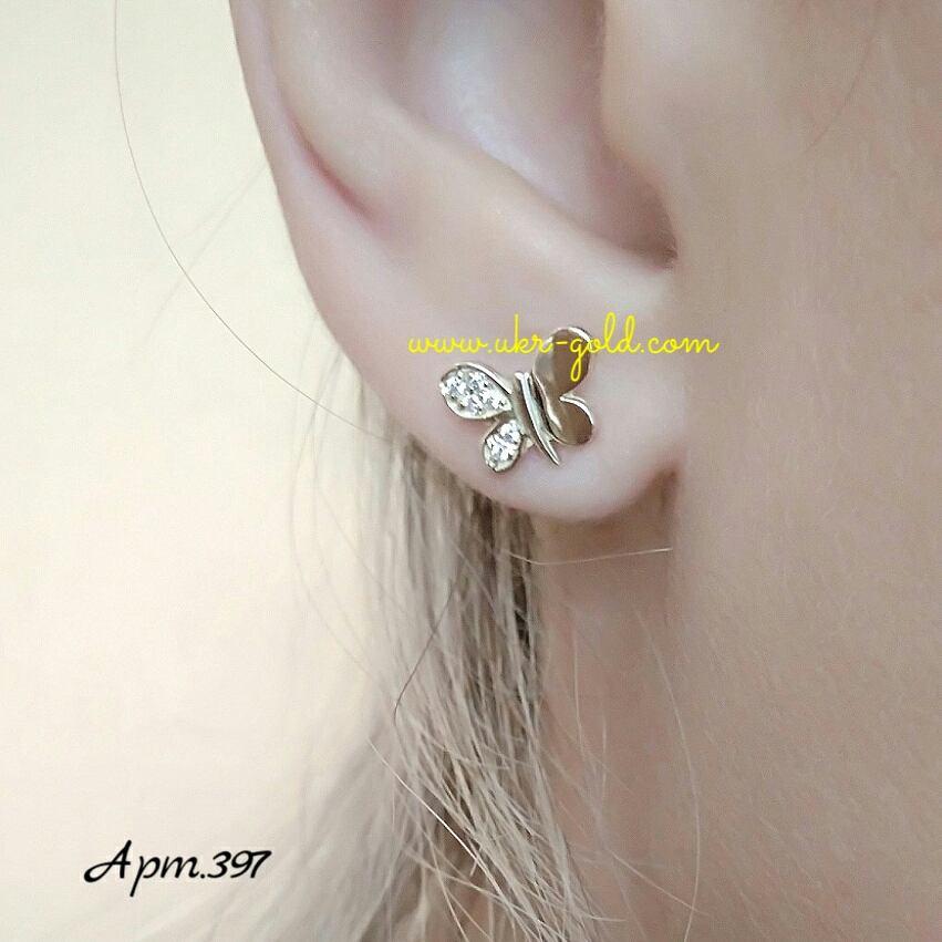 Золоті сережки метелики пусети для дітей сережки для діток золоті метелики. - Зображення 4